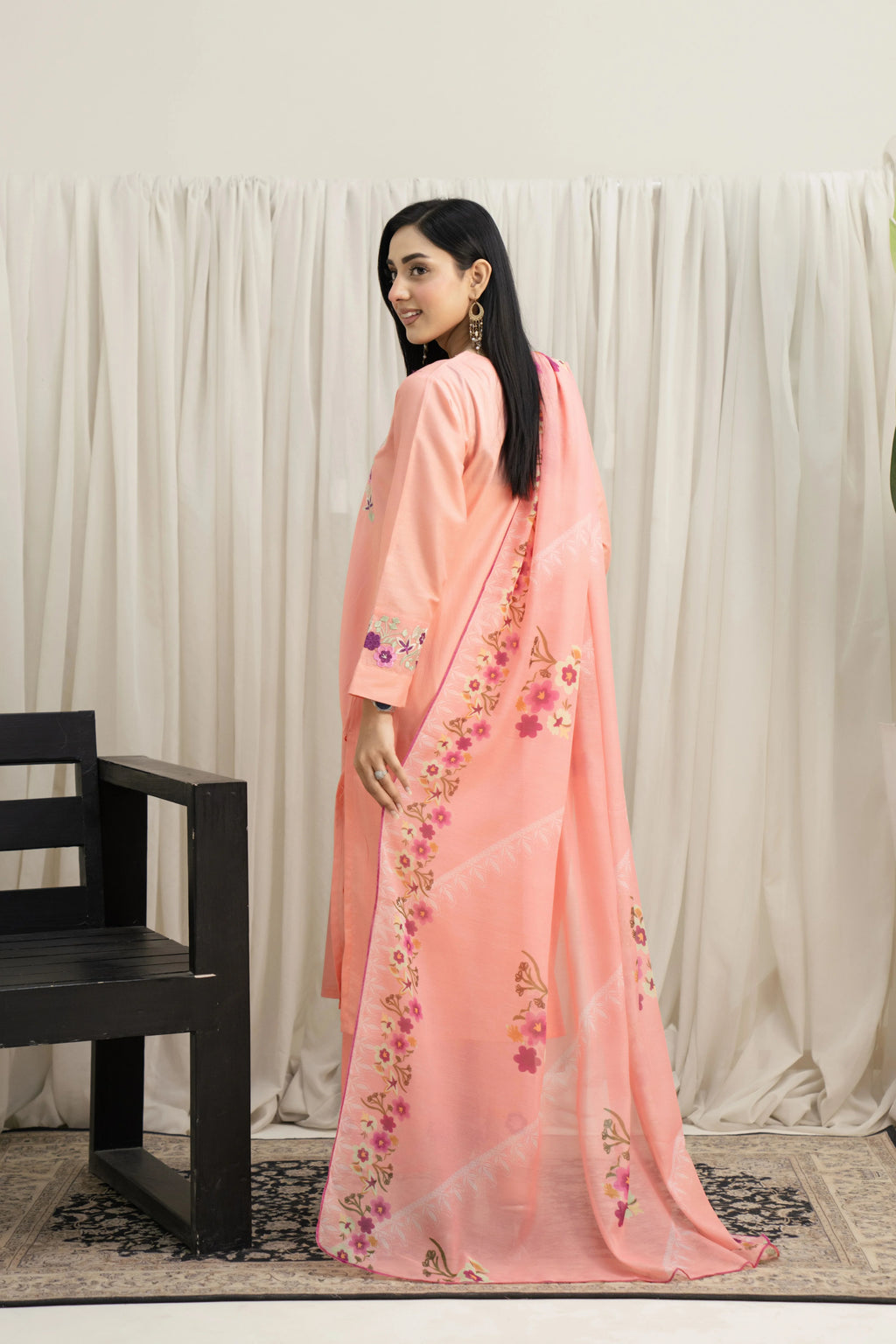 Lawn Embroidered UnStitched Lawn Suit for Women – Summer Season PEACH PINK