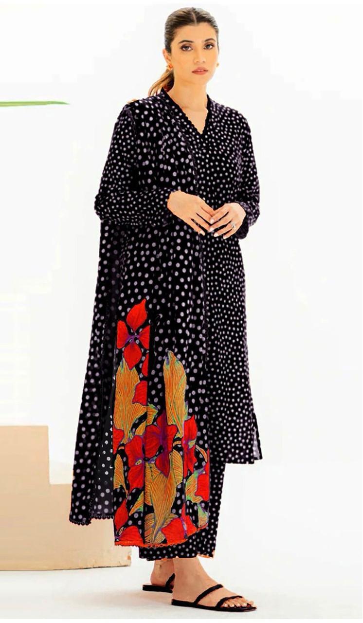 LAWN 3 PIECE PRINTED SUIT FOR SUMMER SEASON 2026 BLACK