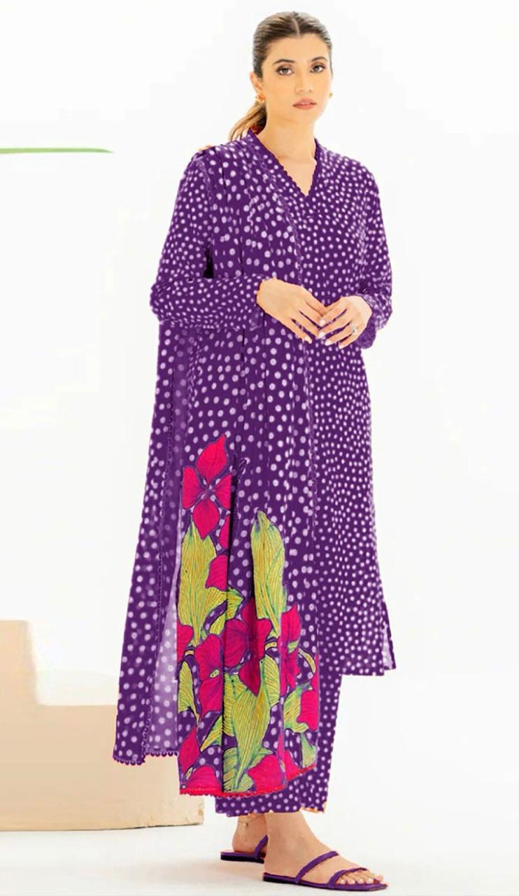 LAWN 3 PIECE PRINTED SUIT FOR SUMMER SEASON 2026 PURPLE