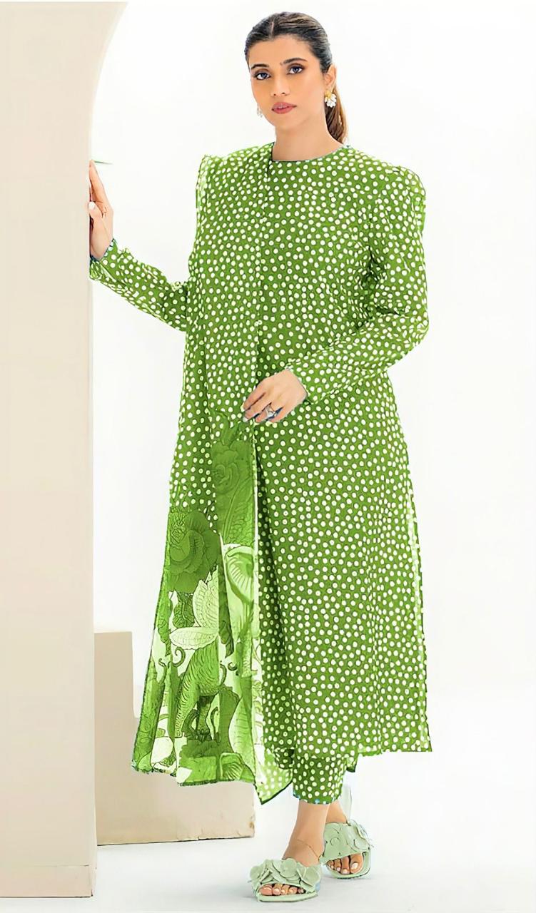 LAWN 3 PIECE PRINTED SUIT FOR SUMMER SEASON 2026 GREEN