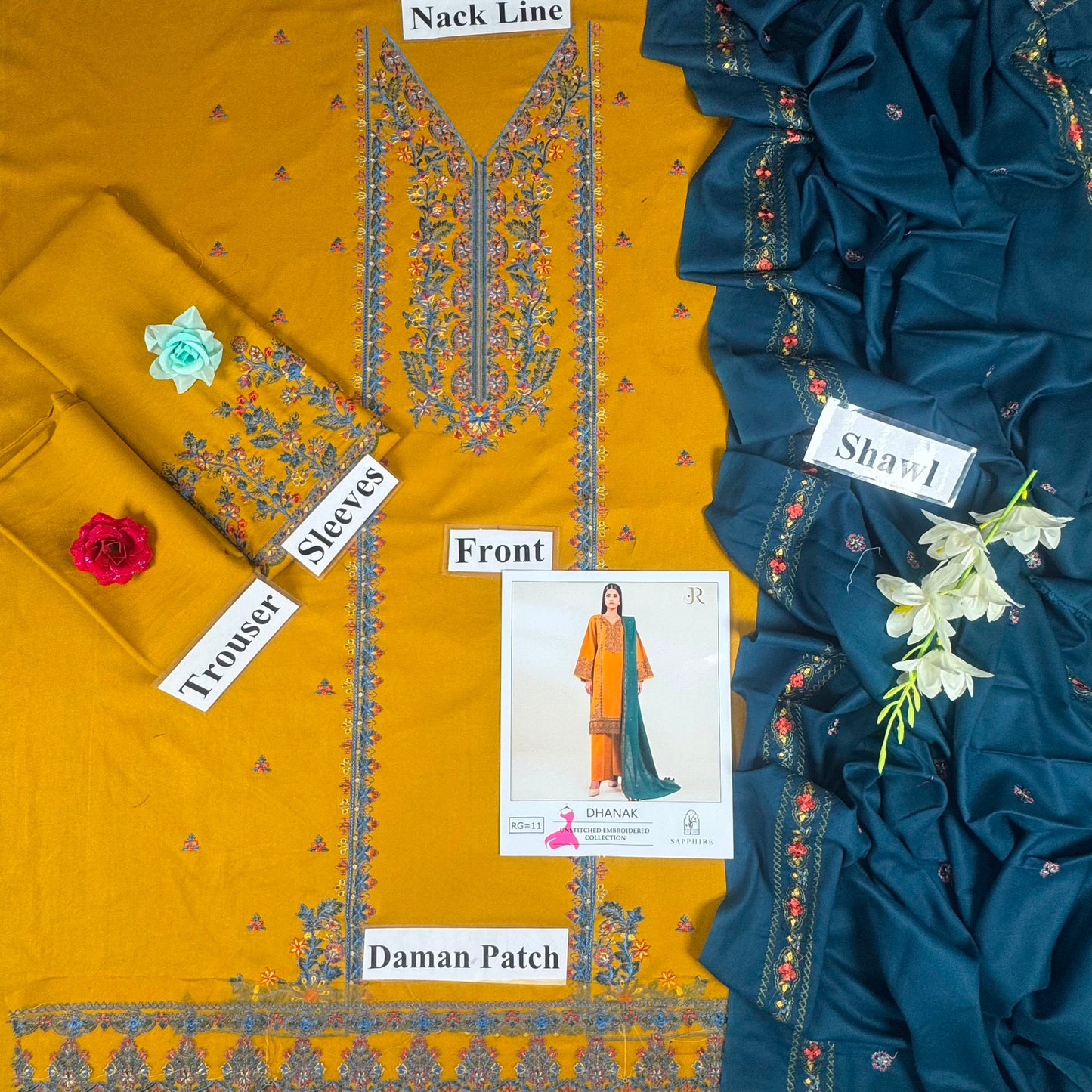 Sapphire Dhanak Full Heavy Embroidered 3Pc