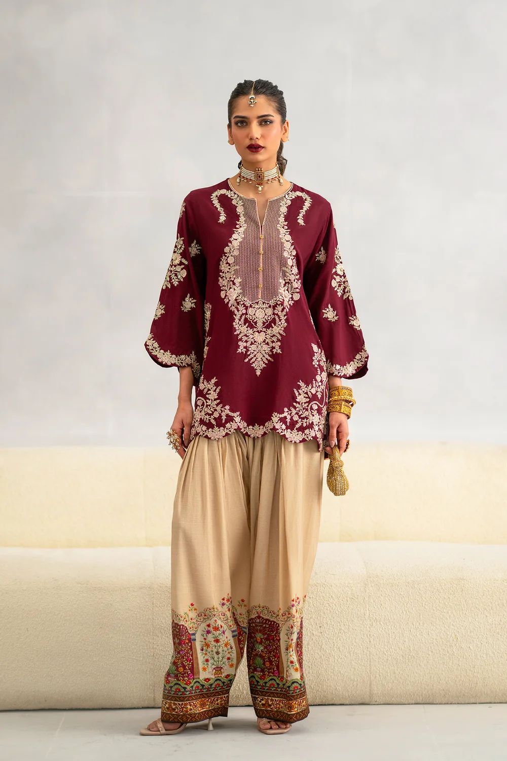 Ethnc Premium Silk Emb 2Pc