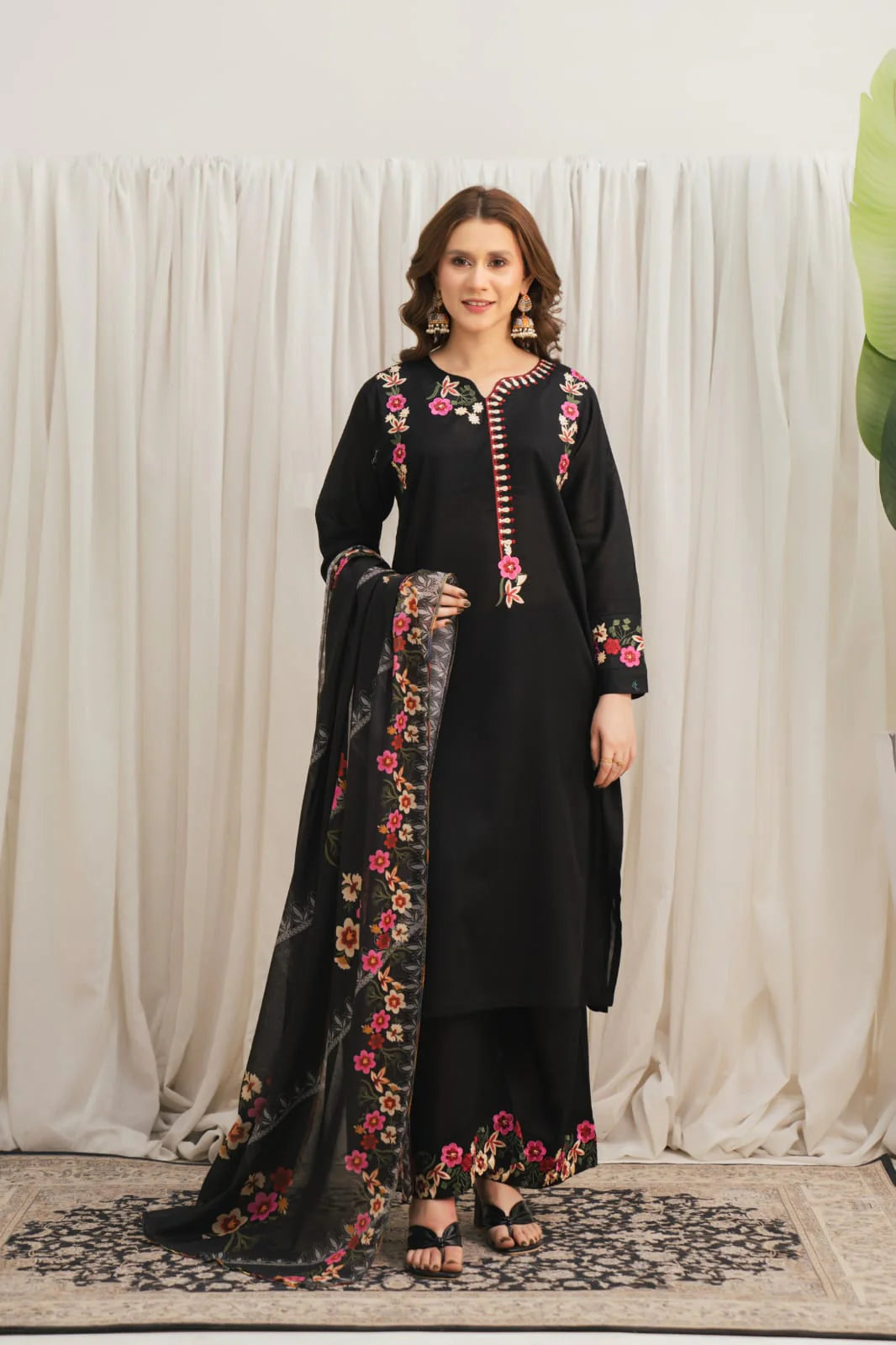 Lawn Embroidered UnStitched Lawn Suit for Women – Summer Season BLACK