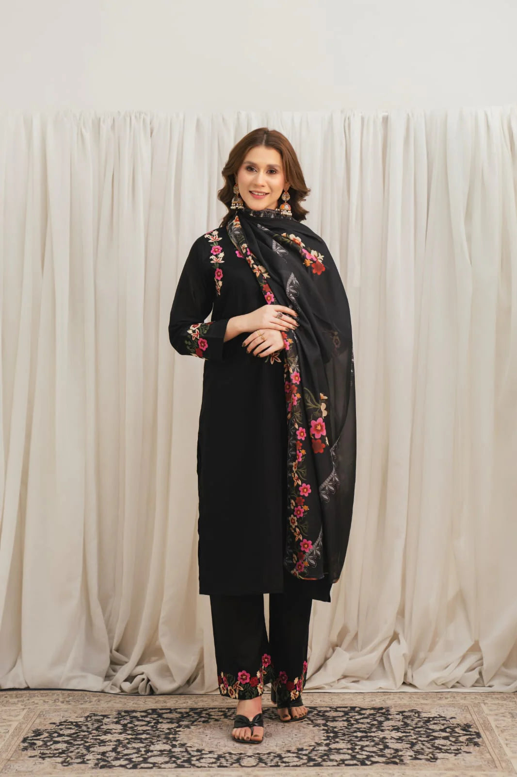 Lawn Embroidered UnStitched Lawn Suit for Women – Summer Season BLACK