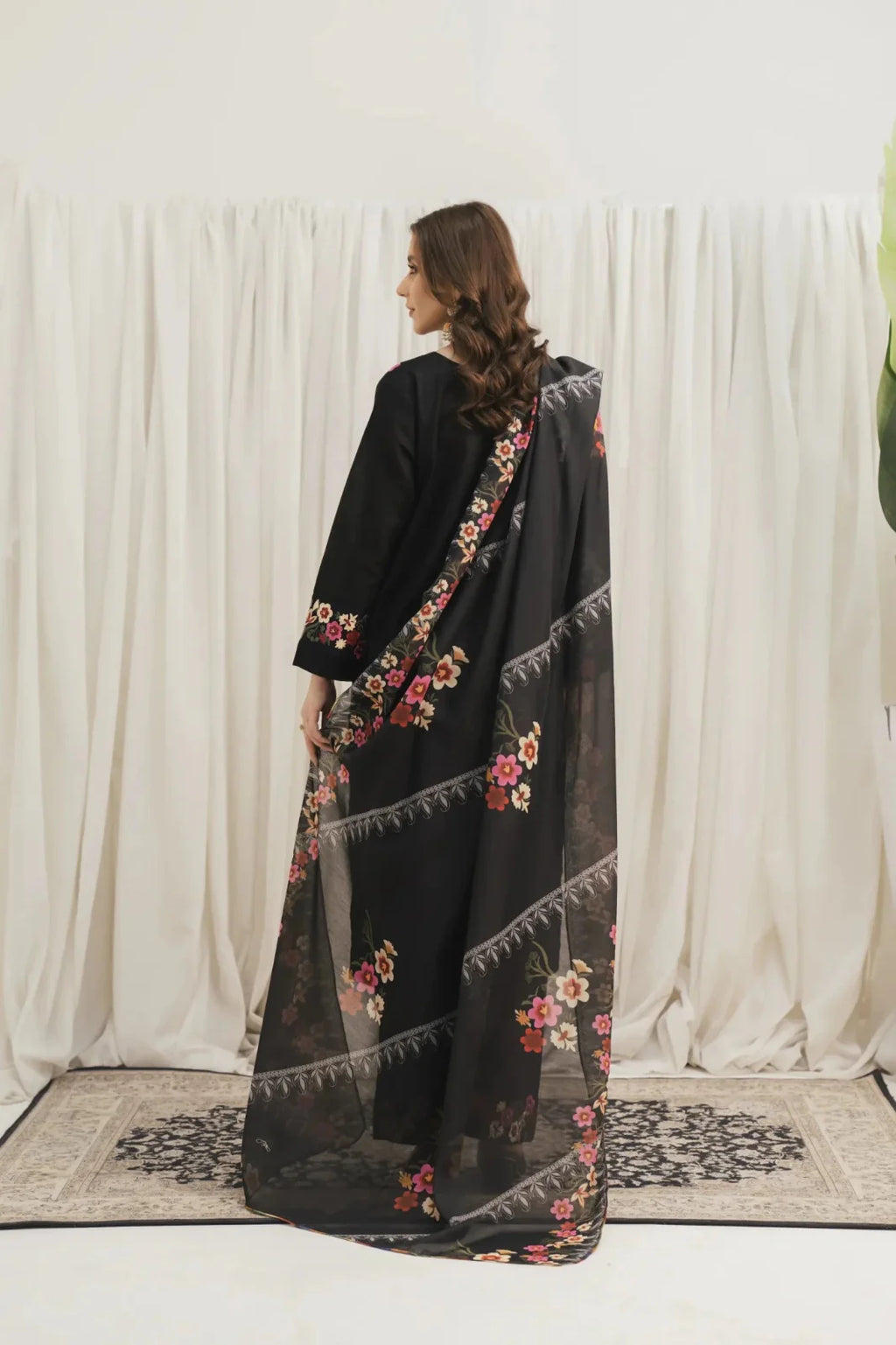 Lawn Embroidered UnStitched Lawn Suit for Women – Summer Season BLACK