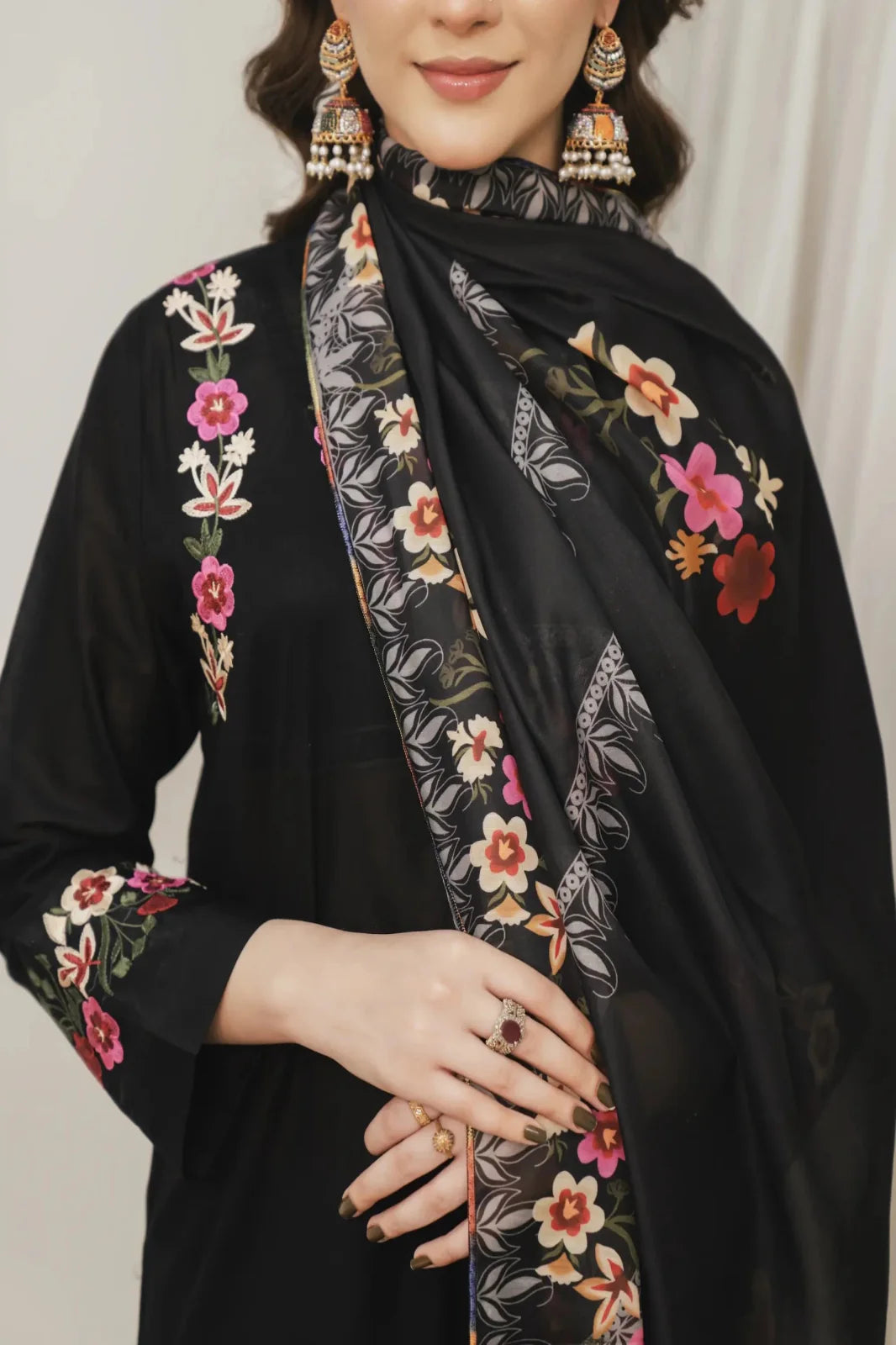 Lawn Embroidered UnStitched Lawn Suit for Women – Summer Season BLACK