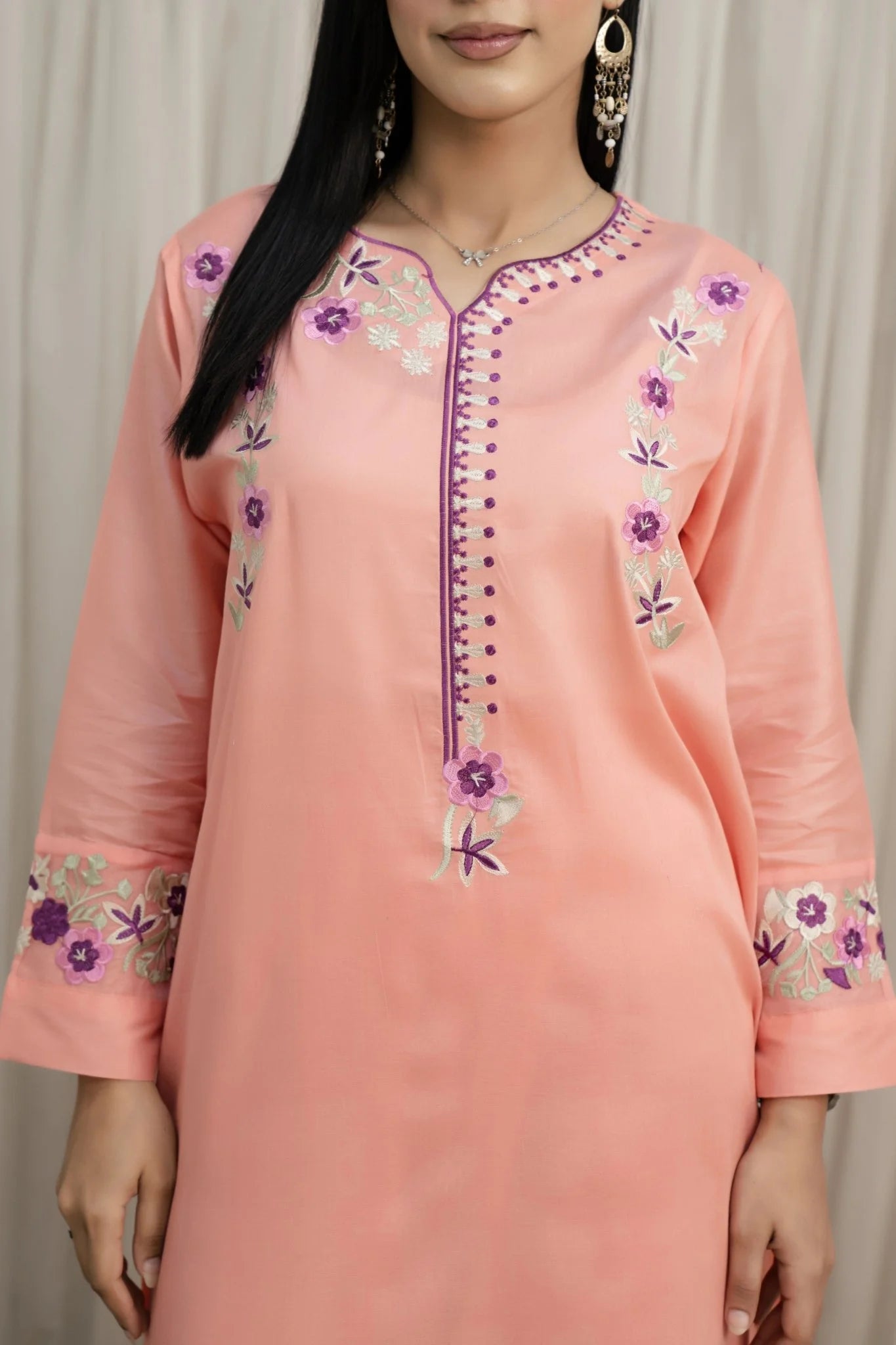 Lawn Embroidered UnStitched Lawn Suit for Women – Summer Season PEACH PINK