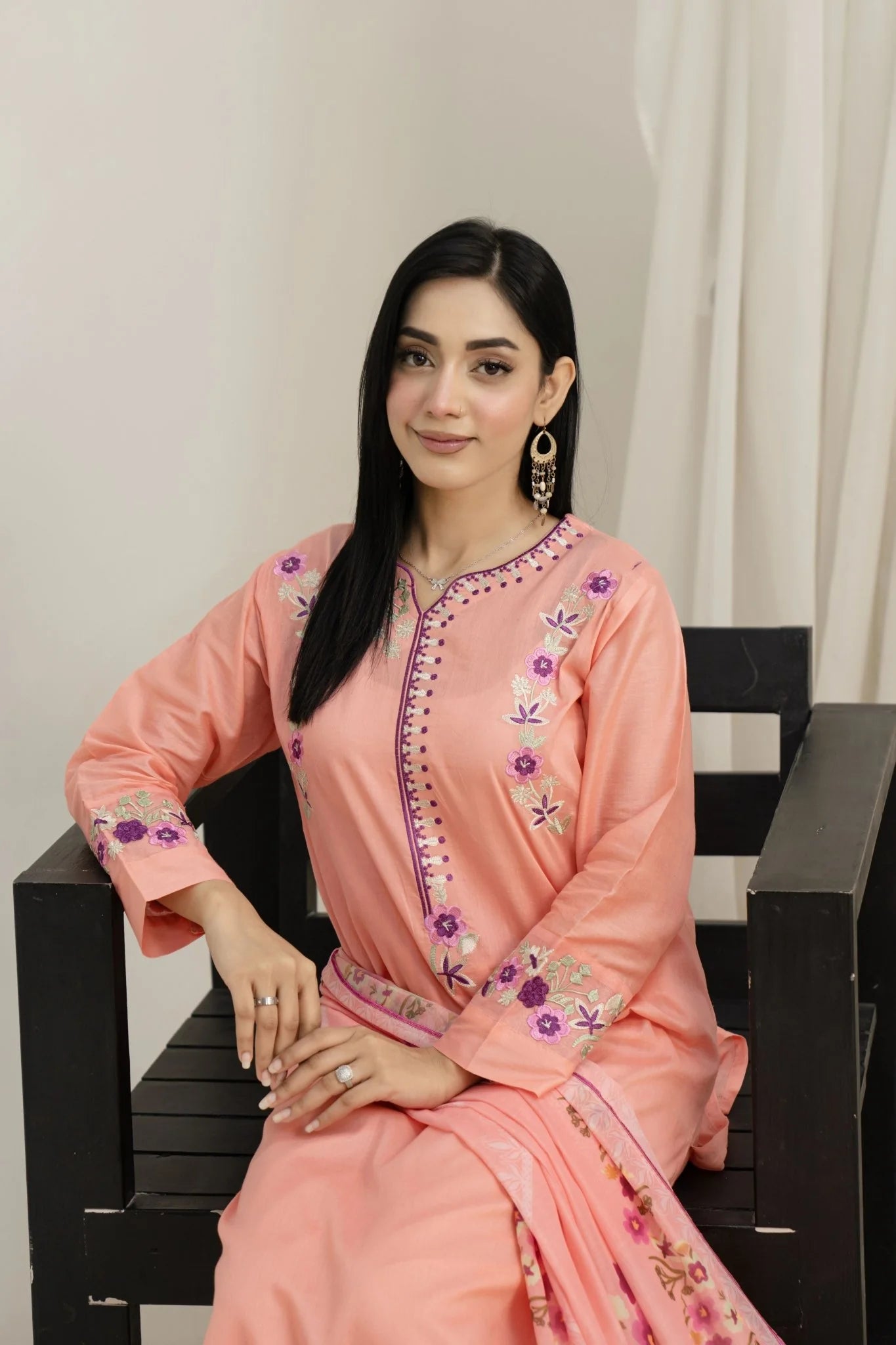 Lawn Embroidered UnStitched Lawn Suit for Women – Summer Season PEACH PINK